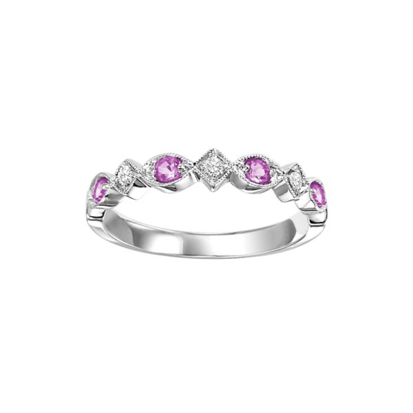 Stackable Pink Sapphire & Diamond Band 10K White Gold (1/20 Ct. Tw.)