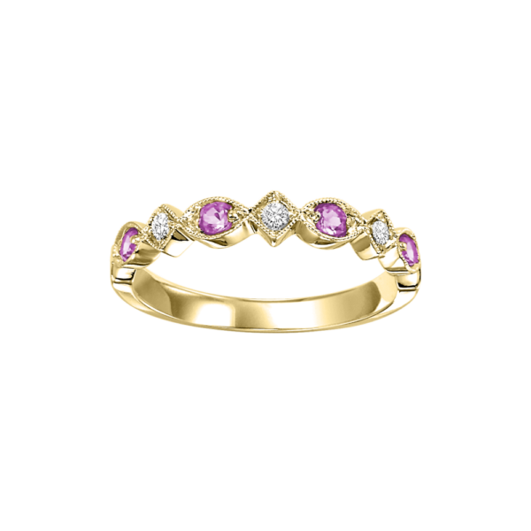 Stackable Pink Sapphire & Diamond Band 10K Yellow Gold (1/20 Ct. Tw.)