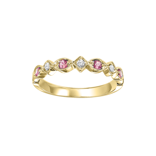 10K Yellow Gold Stackable Prong Pink Tourmaline Band (1/20 Ct. Tw.)