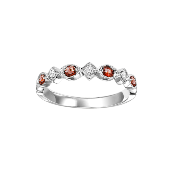 10K White Gold Stackable Prong Garnet Band (1/20 Ct. Tw.)