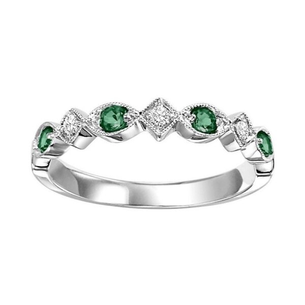 Stackable Prong Set Emerald Band In 10K White Gold (1/20 Ct. Tw.)