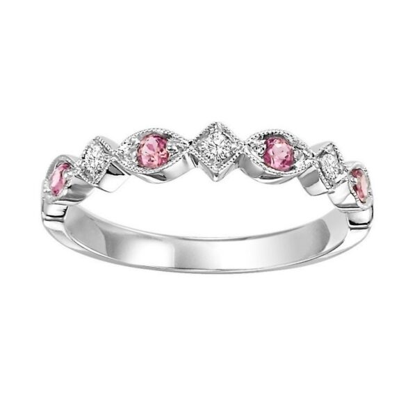 10K White Gold Stackable Prong Pink Tourmaline Band (1/20 Ct. Tw.)