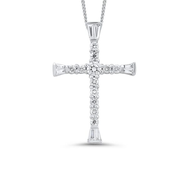 Shared Prong Cross Diamond Necklace In 14K White Gold (3/8 Ct. Tw.)