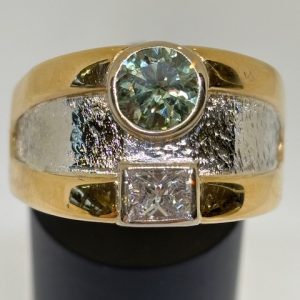 Men’s Dress Ring with Green and Princess cut diamonds