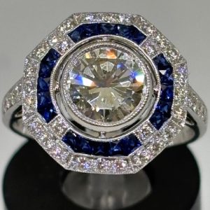 Platinum Diamond with Blue Sapphires Ring