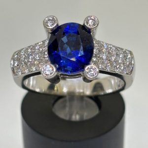 Platinum Diamond and Blue Sapphire Ring