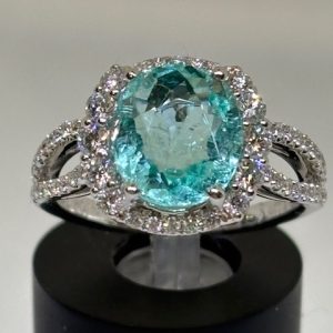 18K White Gold Rare Paraiba Tourmaline and Diamond Ring