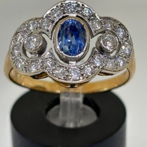 18K Yellow & White Gold w/ Blue Sapphire Ring