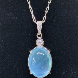 14K White Gold, Aquamarine & Diamond Pendant