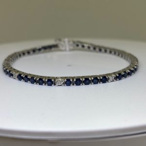 14K White Gold,Blue Sapphire & Diamond Tennis Bracelet