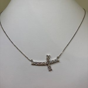 White gold/diamond side cross necklace
