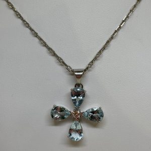 18K White Gold/Diamond & Aquamarine Flower Necklace